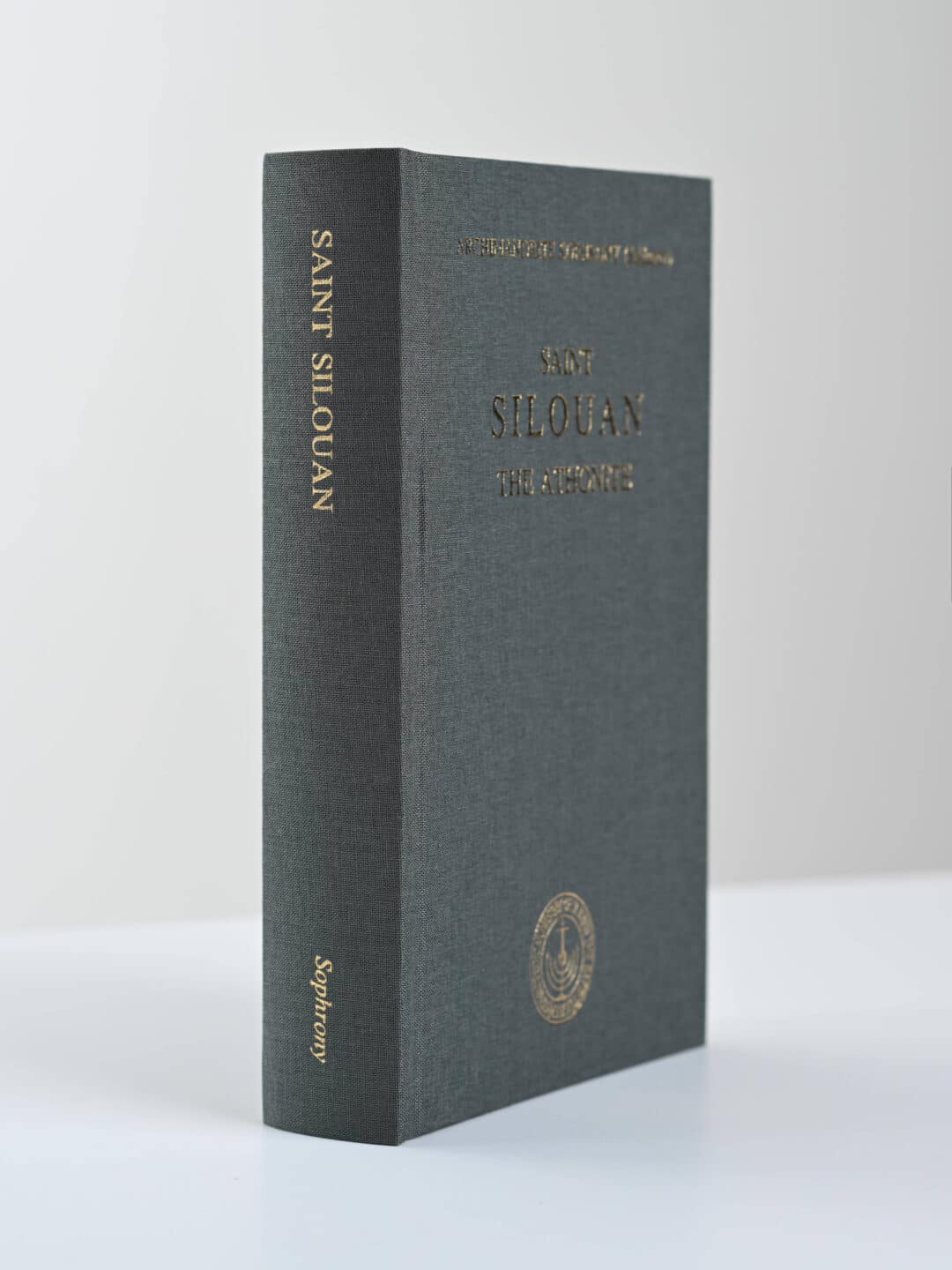 Saint Silouan the Athonite book cover, featuring gold lettering and embossed seal